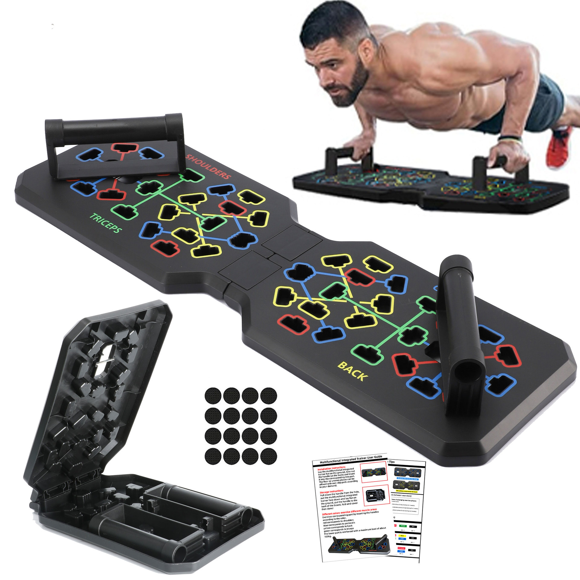 Push Up Board Foldable Multi Function - Foldable Push‑Up Board System, Multi‑Function Color‑Coded