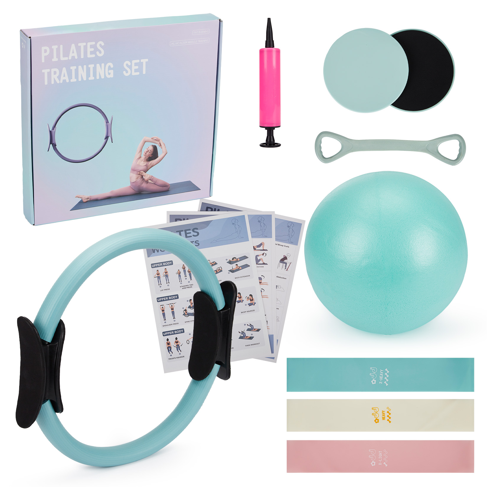 Pilates Bar Kit With Resistance Bands - Pilates Training Set, 6-in-1 Pilates Ring,