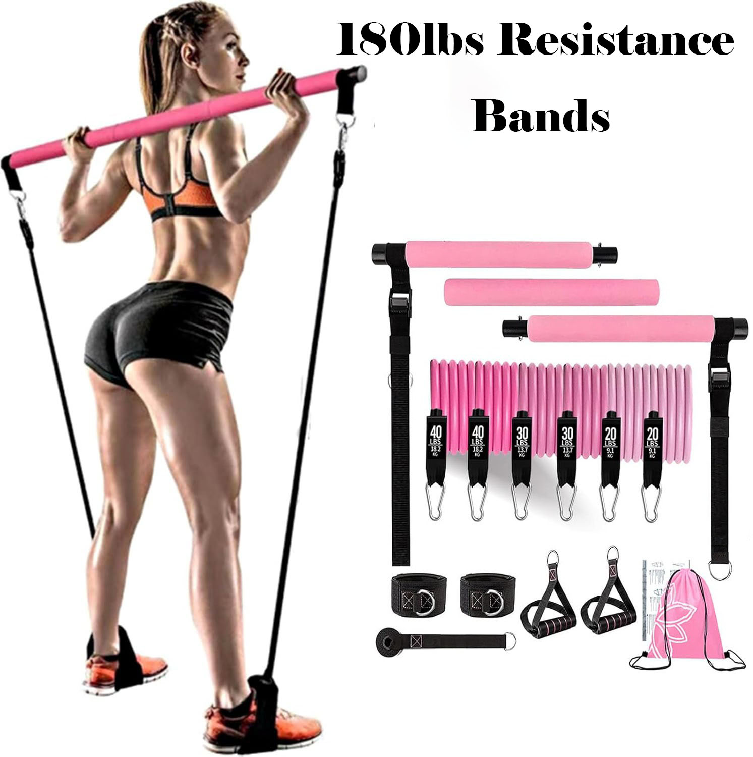 180lbs Resistance Bands with A - Pilates Bar Kit With Resistance Bands recension och pris