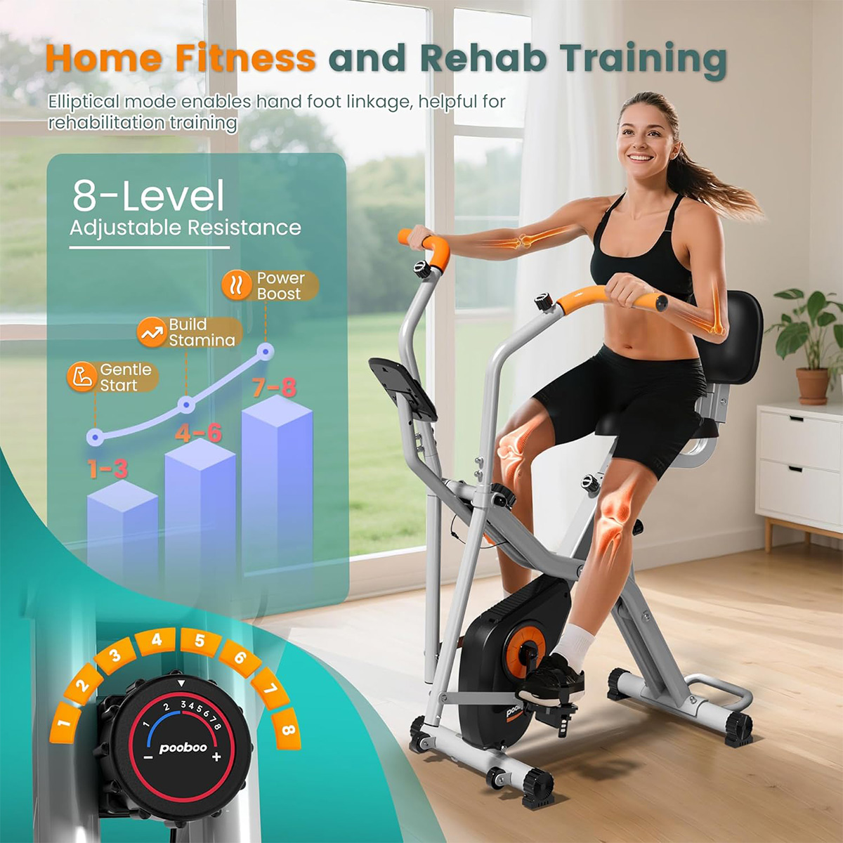 Pooboo Foldable 2-in-1 Exercis - Exercise Bike Magnetic Resistance recension och pris